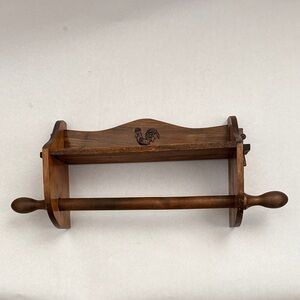 Vintage Country Rooster Wooden Paper Towel Holder With Shelf